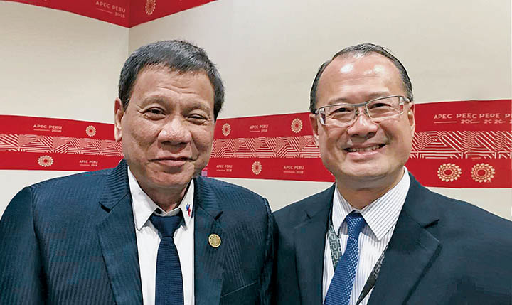 联盟主席蔡冠深与时任菲律宾总统杜特尔特，探讨大湾区与东盟交流合作